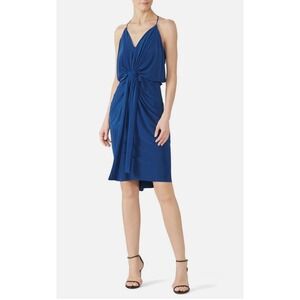 MISA Los Angeles‎ Blue Domino Dress Sleeveless Drape Knot Cocktail